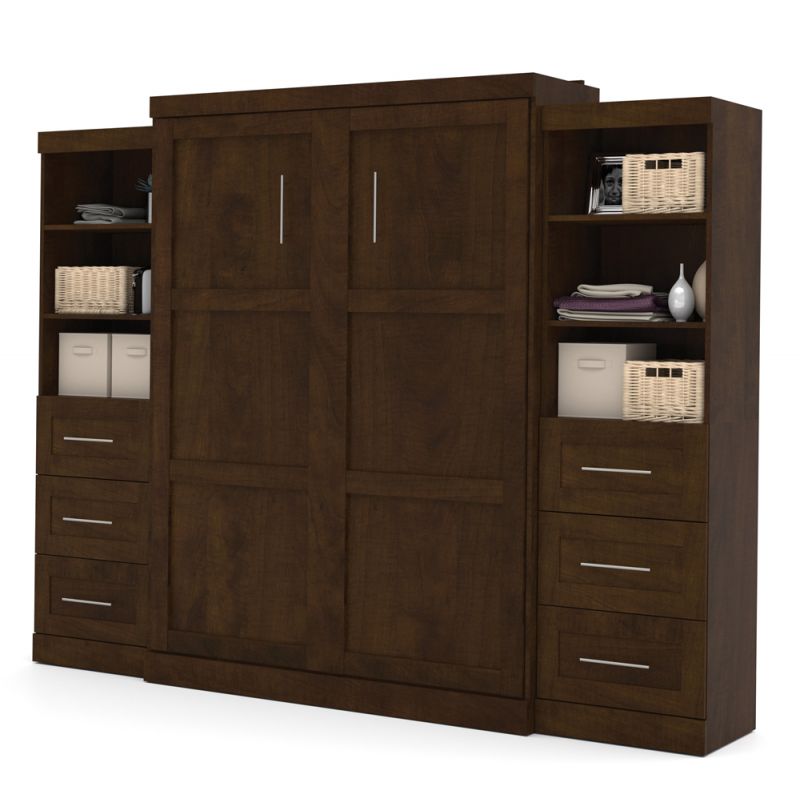 Bestar - Pur Queen Murphy Bed and 2 Storage Units with Drawers (115W) in Chocolate - 26884-69