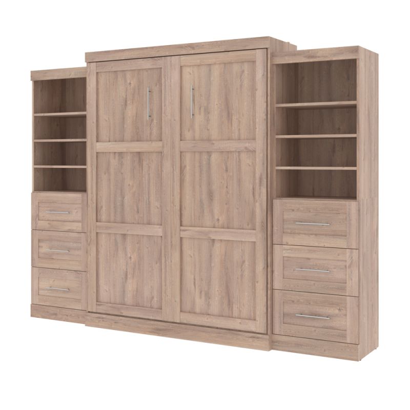 Bestar - Pur Queen Murphy Bed and 2 Storage Units with Drawers (115W) in Rustic Brown - 26884-000009