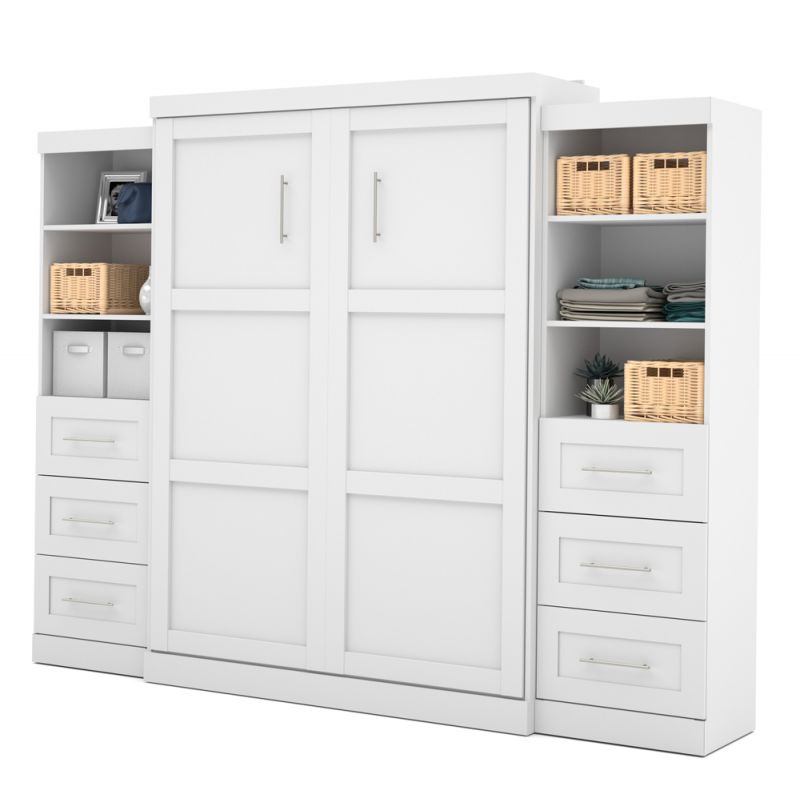 Bestar - Pur Queen Murphy Bed and 2 Storage Units with Drawers (115W) in White - 26884-17