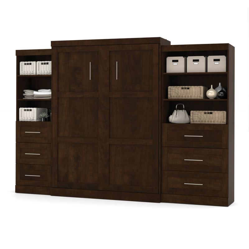 Bestar - Pur Queen Murphy Bed and 2 Storage Units with Drawers (126W) in Chocolate - 26879-69