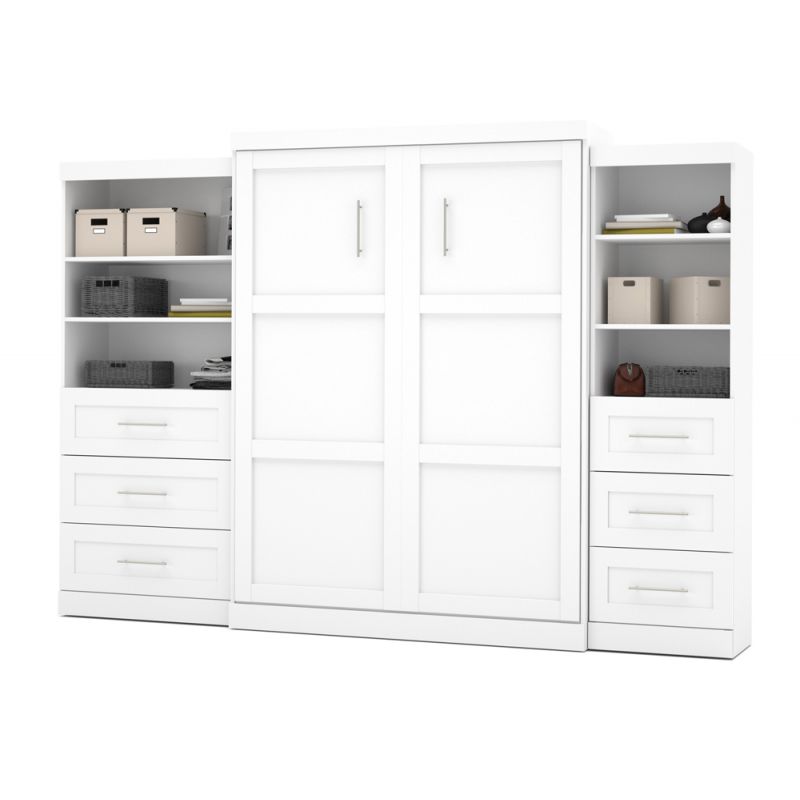 Bestar - Pur Queen Murphy Bed and 2 Storage Units with Drawers (126W) in White - 26879-17