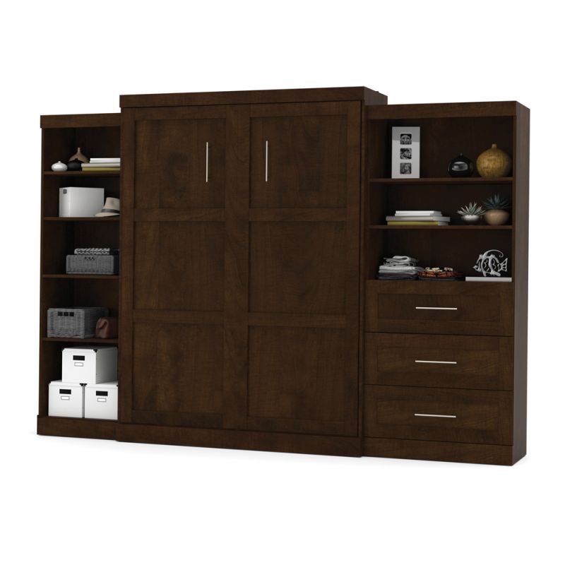 Bestar - Pur Queen Murphy Bed with Shelving and Drawers (126W) in Chocolate - 26882-69