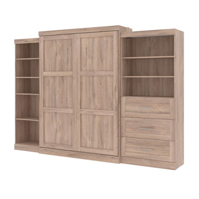 Bestar - Pur Queen Murphy Bed with Shelving and Drawers (126W) in Rustic Brown - 26882-000009