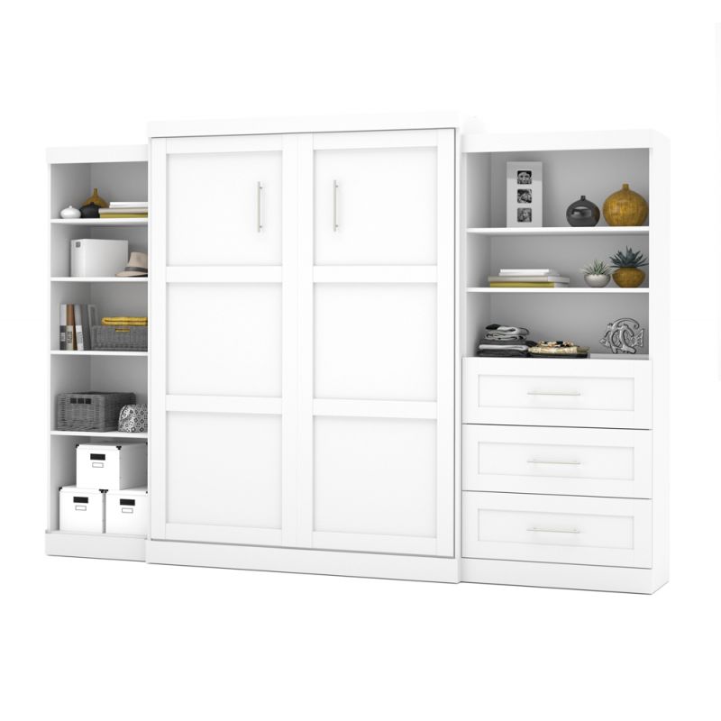 Bestar - Pur Queen Murphy Bed with Shelving and Drawers (126W) in White - 26882-17