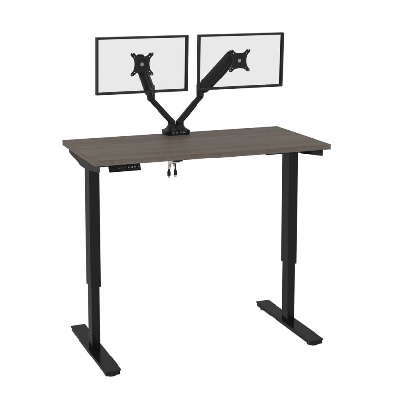 Bestar - Universel 48W X 24D Standing Desk with Dual Monitor Arm in Bark Grey - 165860-000047