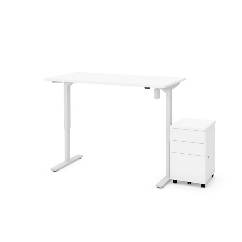 Bestar - Universel 60W X 30D Standing Desk with Assembled Mobile File Cabinet in White - 65871-17