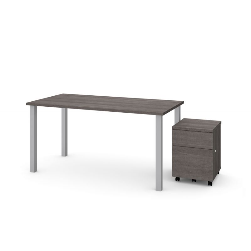 Bestar - Universel 60W X 30D Table Desk with Mobile Pedestal in Bark Grey - 65895-47