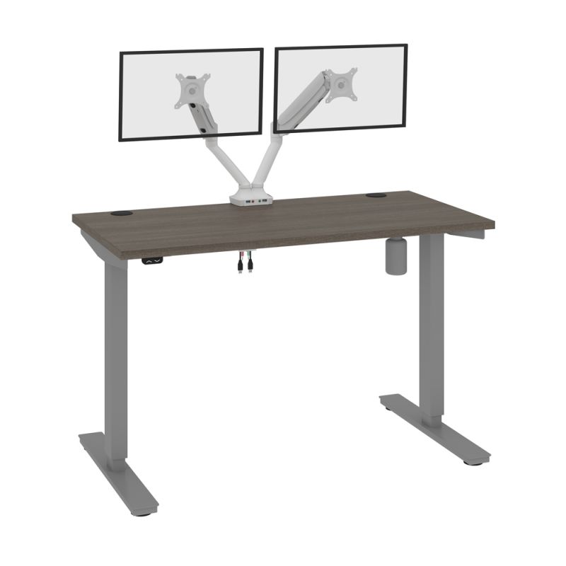 Bestar - Upstand 48W X 24D Standing Desk with Dual Monitor Arm in Bark Grey - 175860-000047