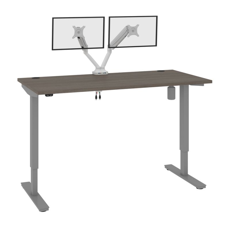 Bestar - Upstand 60W X 30D Standing Desk with Dual Monitor Arm in Bark Grey - 175870-000047