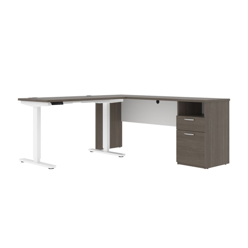Bestar - Upstand 72W L-Shaped Electric Standing Desk in Bark Grey & White - 175852-000047
