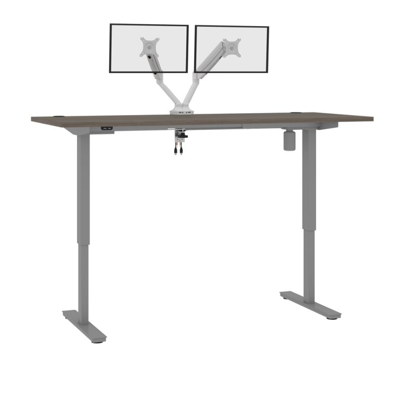 Bestar - Upstand 72W X 30D Standing Desk with Dual Monitor Arm in Bark Grey - 175880-000047