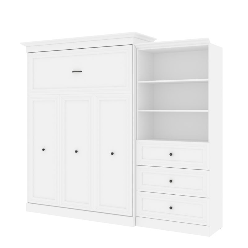 Bestar - Versatile 106W Queen Murphy Bed and Shelving Unit with Drawers (103W) in White - 40885-17
