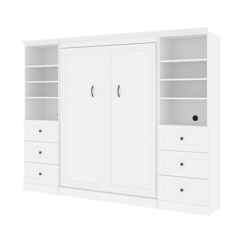 Bestar - Versatile Full Murphy Bed and 2 Shelving Units with Drawers (109W) in White - 40893-17
