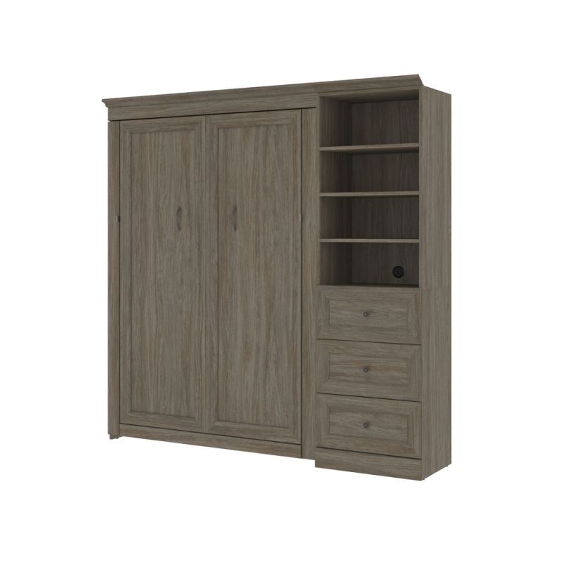 Bestar - Versatile Full Murphy Bed and Shelving Unit with Drawers (84W) in Walnut Grey - 42897-000035