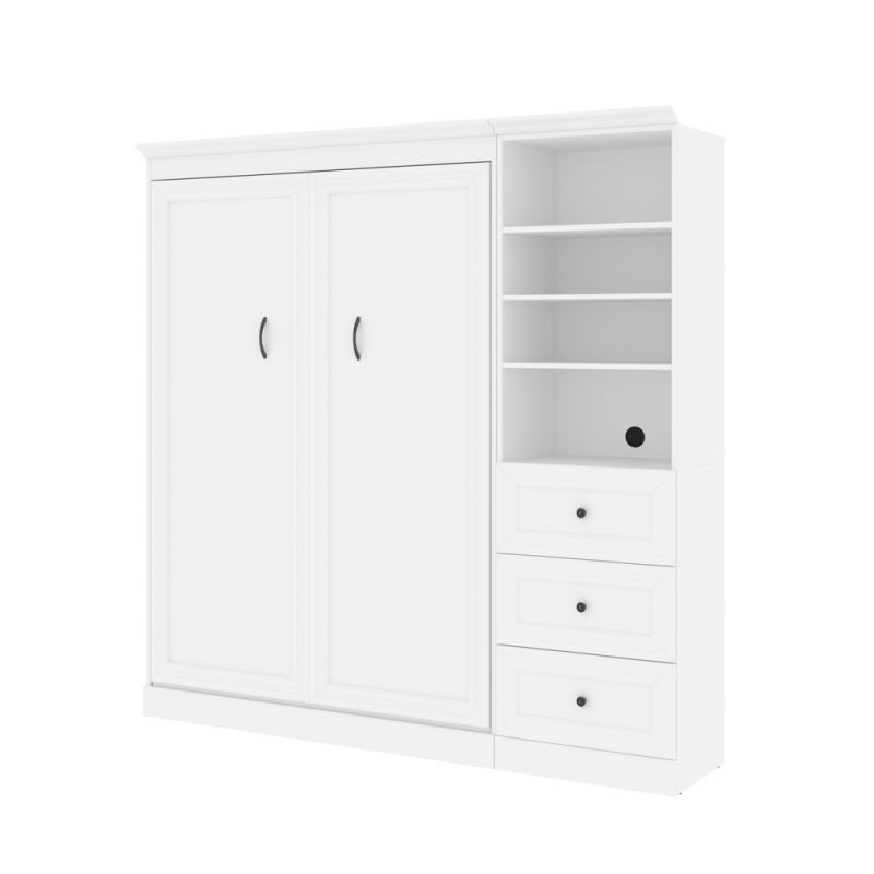Bestar - Versatile Full Murphy Bed and Shelving Unit with Drawers (84W) in White - 40896-17