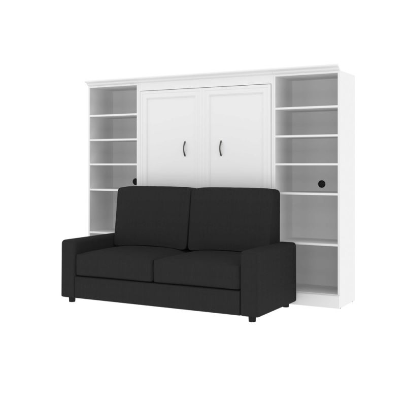 Bestar - Versatile Full Murphy Bed with Sofa and Shelving Units (109W) in White - 40791-000017
