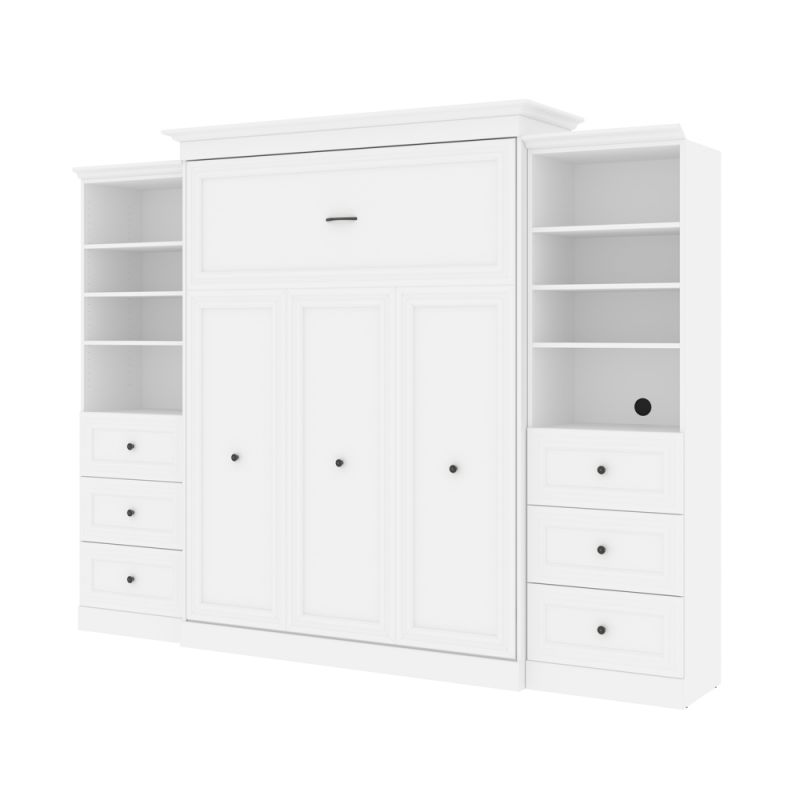 Bestar - Versatile Queen Murphy Bed and 2 Shelving Units with Drawers (115W) in White - 40883-17