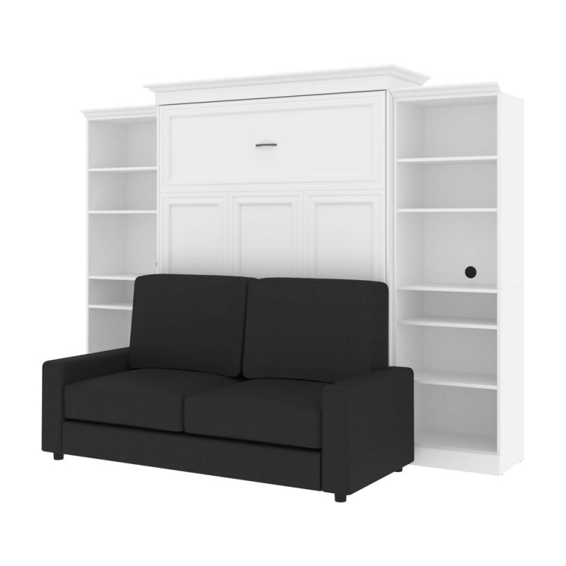 Bestar - Versatile Queen Murphy Bed with Sofa and Shelving Units (115W) in White - 40781-000017