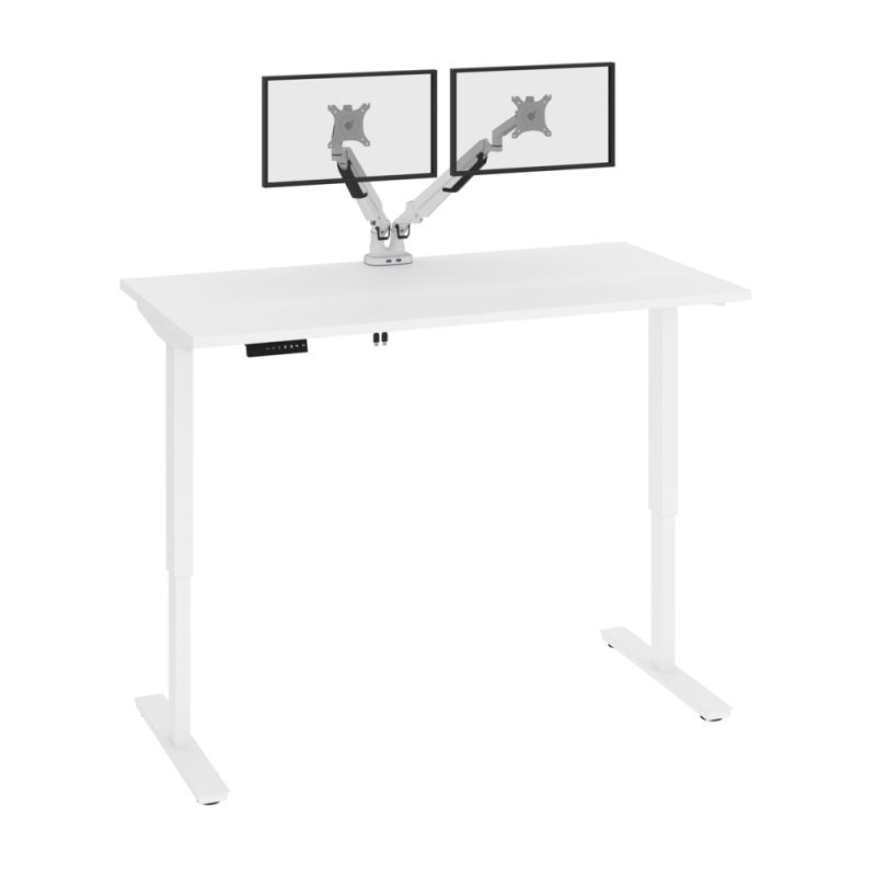 Bestar - Viva 60W X 30D Electric Standing Desk with Monitor Arms in White - 19868-000017