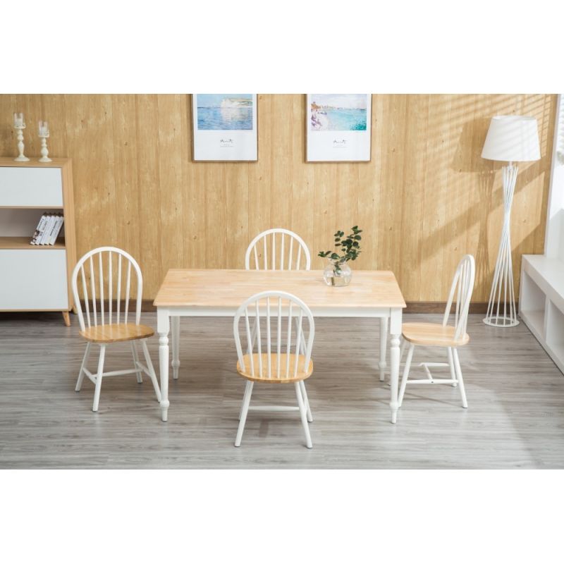 Boraam - 5Pc Farmhouse Dining Set in White and Natural - 80369
