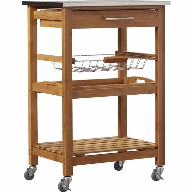 Boraam - Aya Bamboo Kitchen Cart with Stainless Steel Top  - 50651