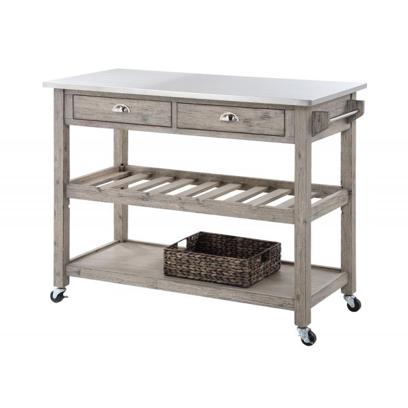 Boraam - Montana Kitchen Island Stainless Steel Top - Light Barnwood Finish - 77520