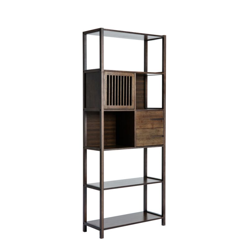 Boraam - Selma Bamboo Bookcase - Left Facing Spindle Cabinet, Cappuccino - 50656_BOR