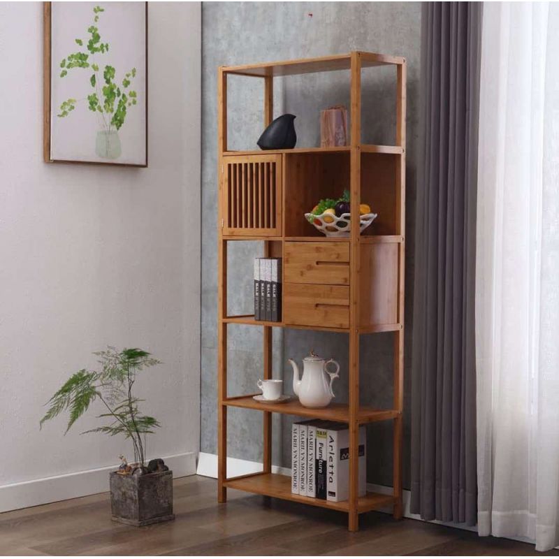 Boraam - Selma Bamboo Bookcase - Left Facing Spindle Cabinet, Natural - 50654