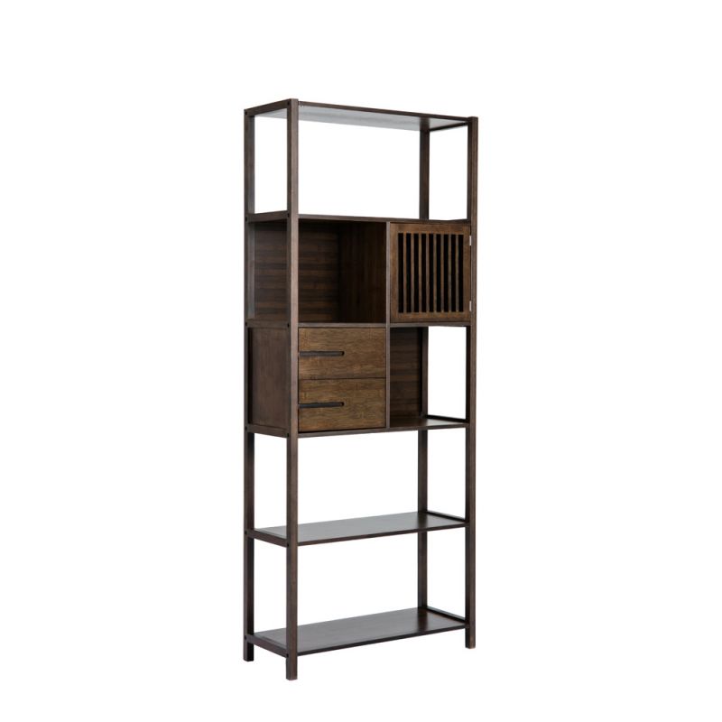 Boraam - Selma Bamboo Bookcase - Right Facing Spindle Cabinet, Cappuccino - 50657_BOR