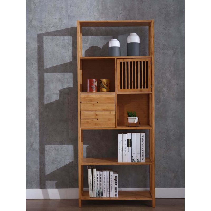 Boraam - Selma Bamboo Bookcase - Right Facing Spindle Cabinet, Natural - 50655_BOR