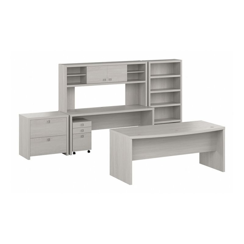 Bush Business Furniture - Echo 72W Bow Front Desk Set with Credenza, Hutch and Storage in Gray Sand - ECH055GS
