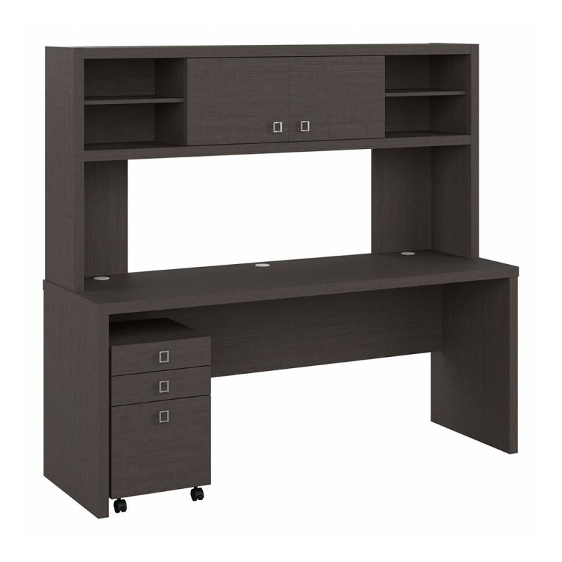 Bush Business Furniture - Echo 72W Computer Desk with Hutch and 3 Drawer Mobile File Cabinet in Charcoal Maple - ECH048CM