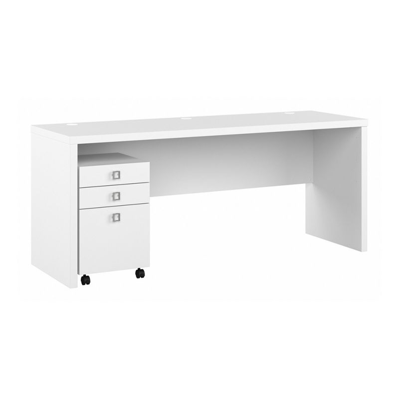 Bush Business Furniture - Echo 72W Computer Desk with 3 Drawer Mobile File Cabinet in Pure White - ECH047PW