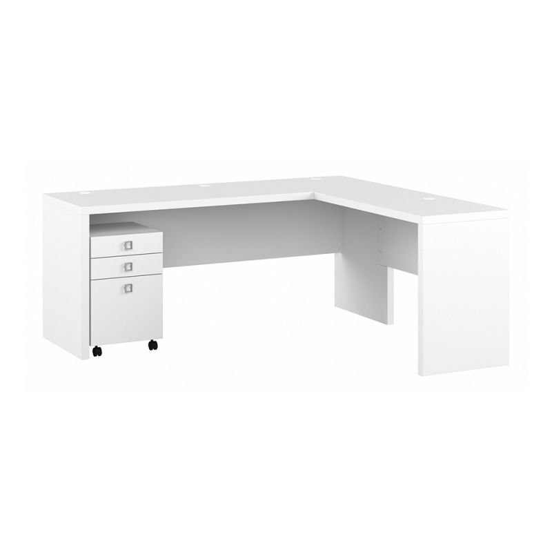 Bush Business Furniture - Echo 72W L Shaped Computer Desk with 3 Drawer Mobile File Cabinet in Pure White - ECH050PW