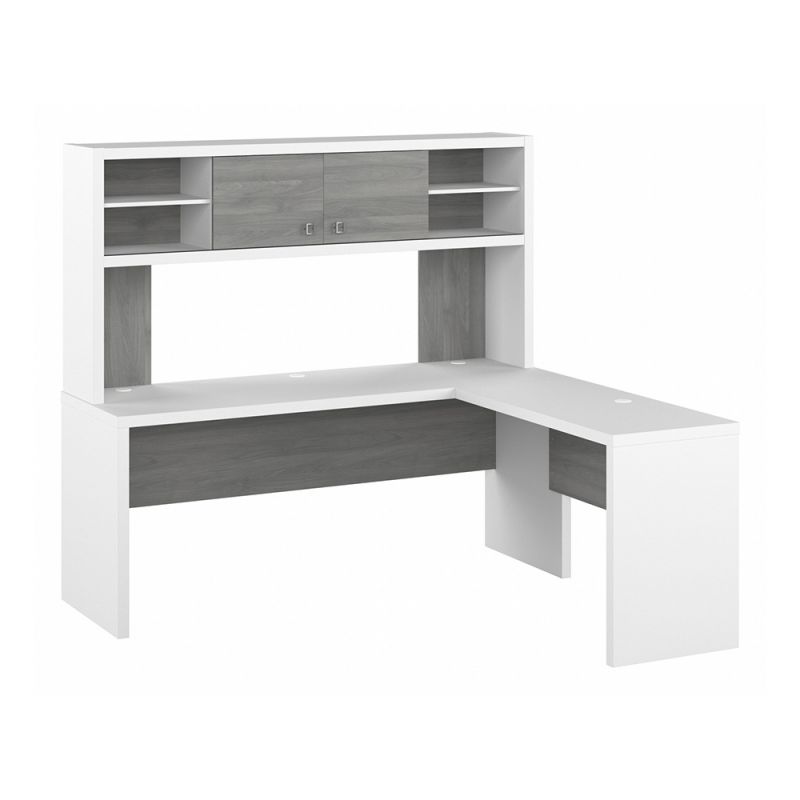 Bush Business Furniture - Echo 72W L Shaped Computer Desk with Hutch in Pure White and Modern Gray - ECH057WHMG