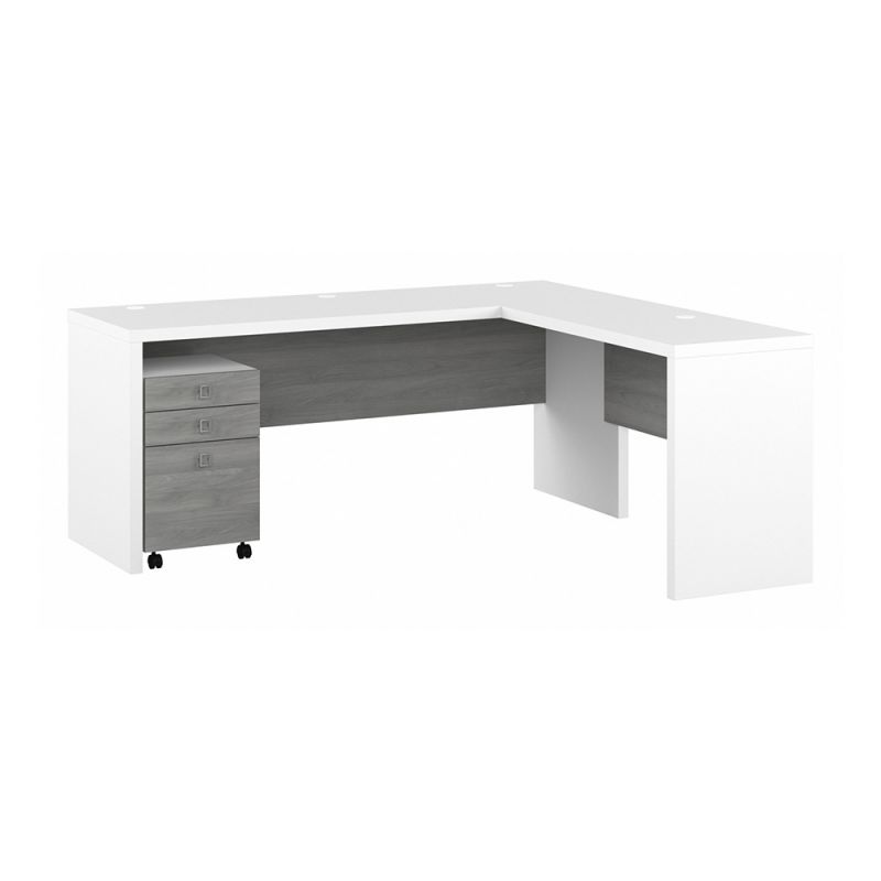 Bush Business Furniture - Echo 72W L Shaped Computer Desk with 3 Drawer Mobile File Cabinet in Pure White and Modern Gray - ECH050WHMG
