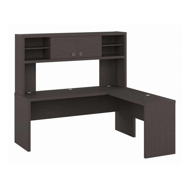 Bush Business Furniture - Echo 72W L Shaped Computer Desk with Hutch in Charcoal Maple - ECH057CM