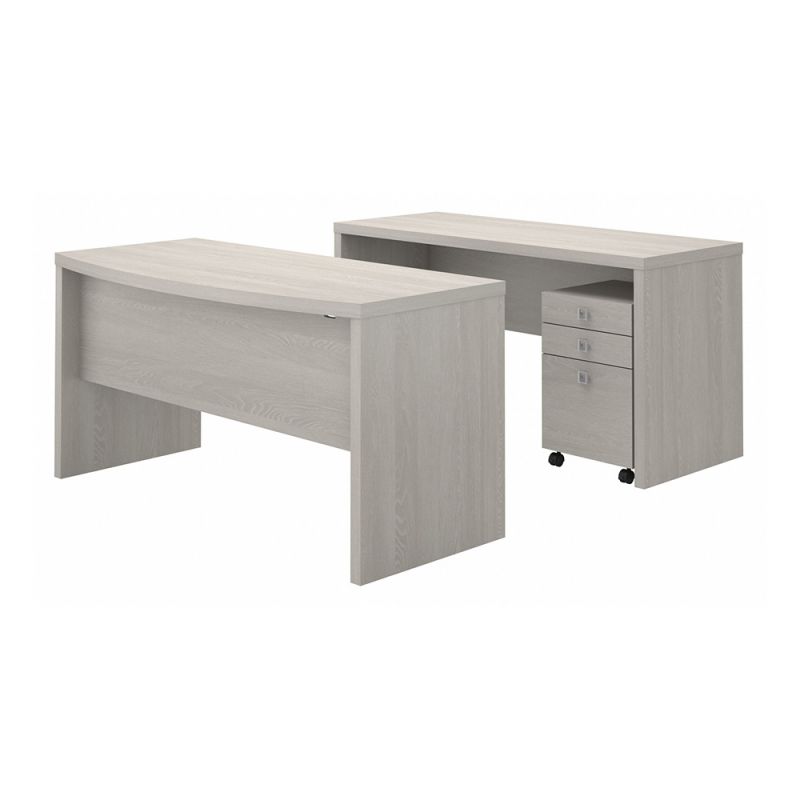 Bush Business Furniture - Echo Bow Front Desk and Credenza with Mobile File Cabinet in Gray Sand - ECH010GS