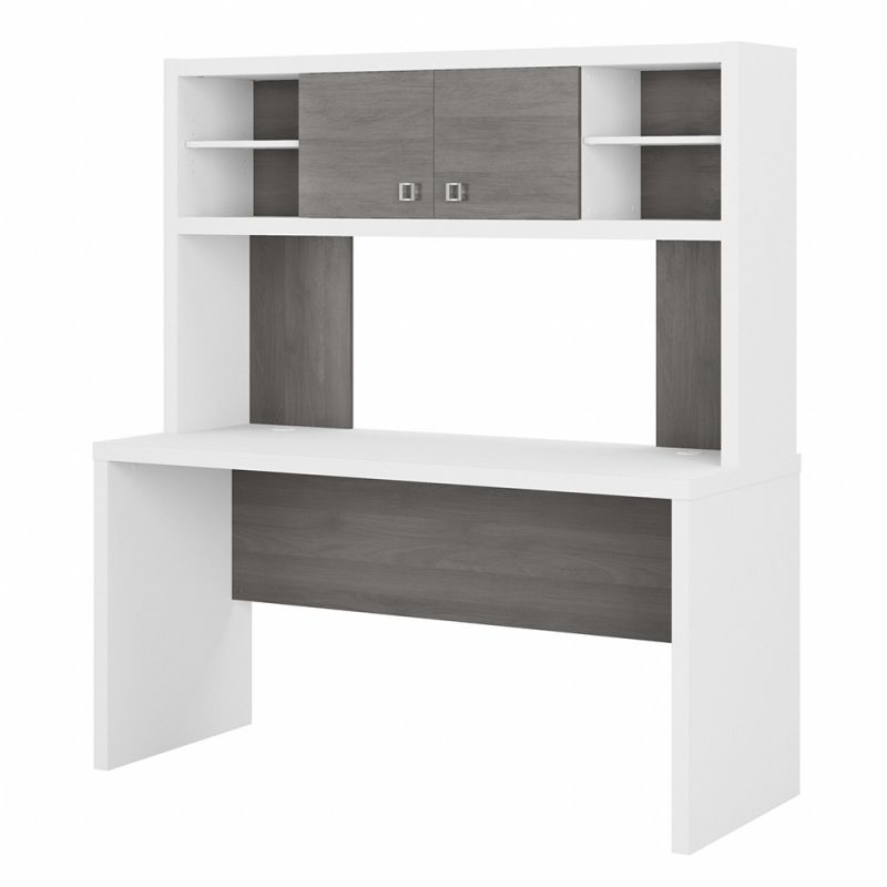 Bush Business Furniture - Echo 60W Credenza Desk with Hutch in Pure White and Modern Gray - ECH030WHMG