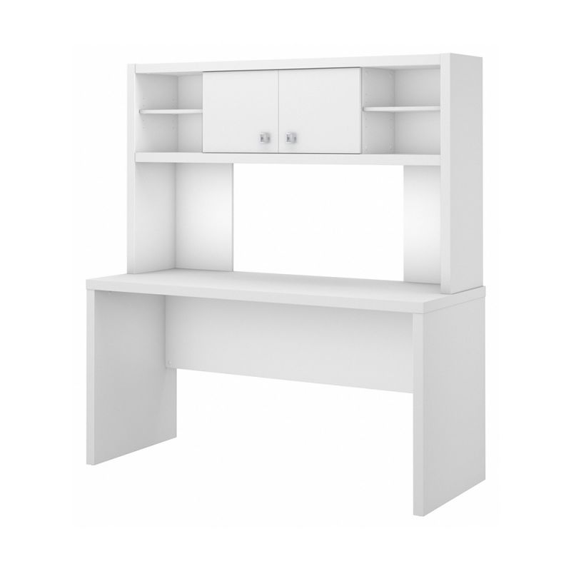 Bush Business Furniture - Echo 60W Credenza Desk with Hutch in Pure White - ECH030PW