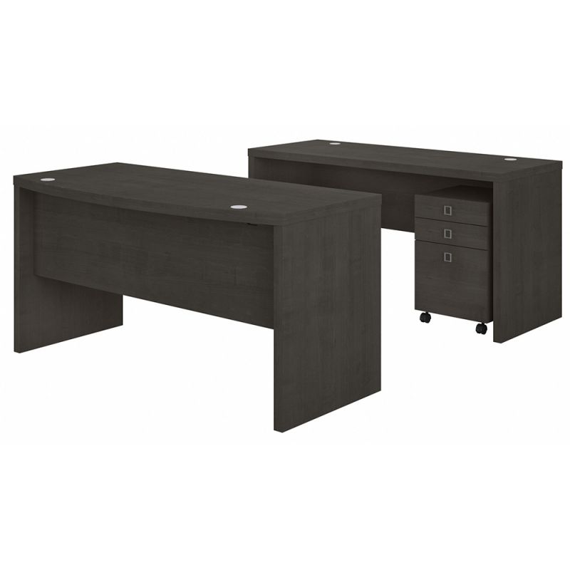 Bush Business Furniture - Echo Bow Front Desk and Credenza with Mobile File Cabinet in Charcoal Maple - ECH010CM