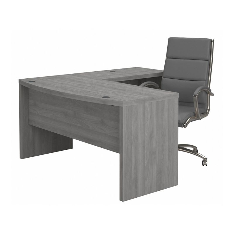 Bush Business Furniture - Echo L Shaped Bow Front Desk with High Back Chair in Modern Gray - ECH034MG