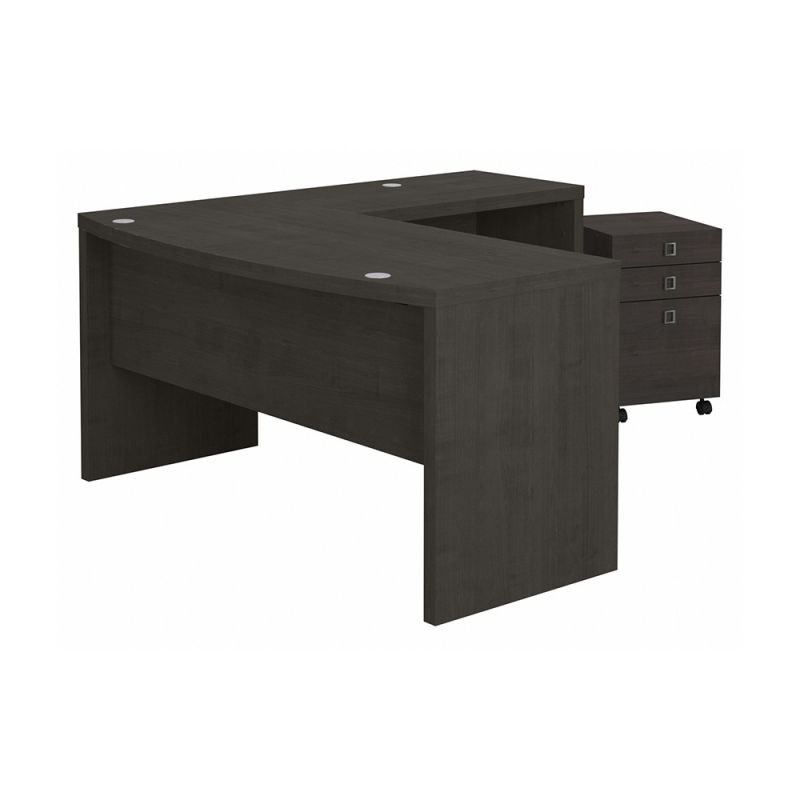 Bush Business Furniture - Echo L Shaped Bow Front Desk with Mobile File Cabinet in Charcoal Maple - ECH007CM
