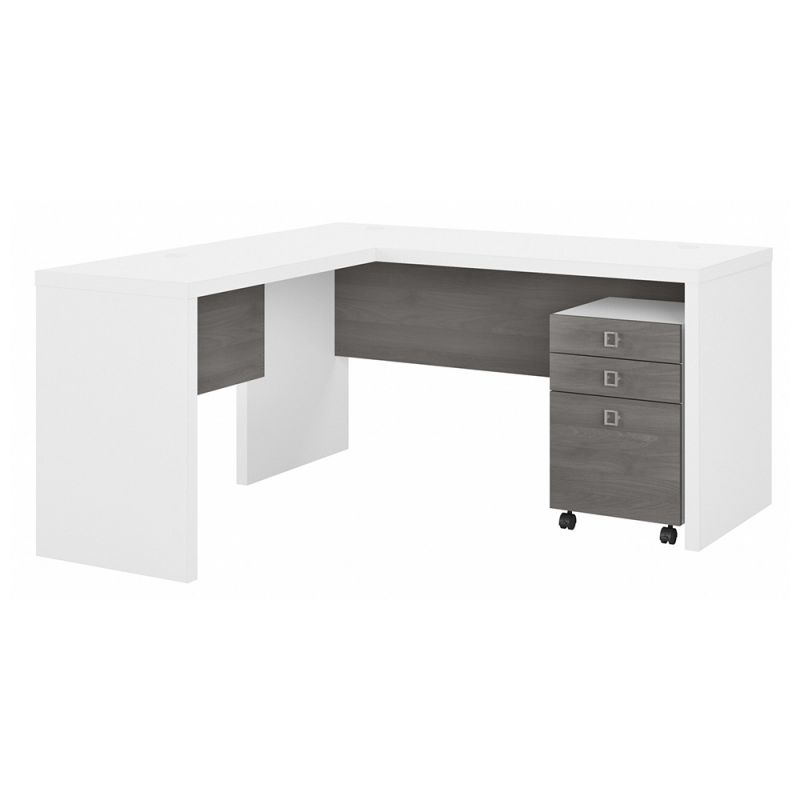 Bush Business Furniture - Echo L Shaped Desk with Mobile File Cabinet in Pure White and Modern Gray - ECH008WHMG