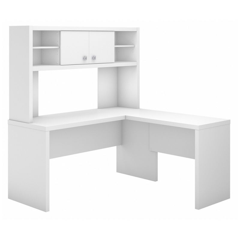 Bush Business Furniture - Echo L Shaped Desk with Hutch in Pure White - ECH031PW