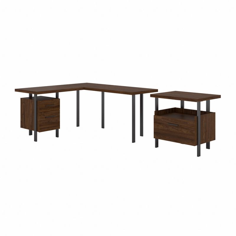Bush Furniture - Architect 60W L Shaped Desk with Lateral File Cabinet in Modern Walnut - ACT004MW