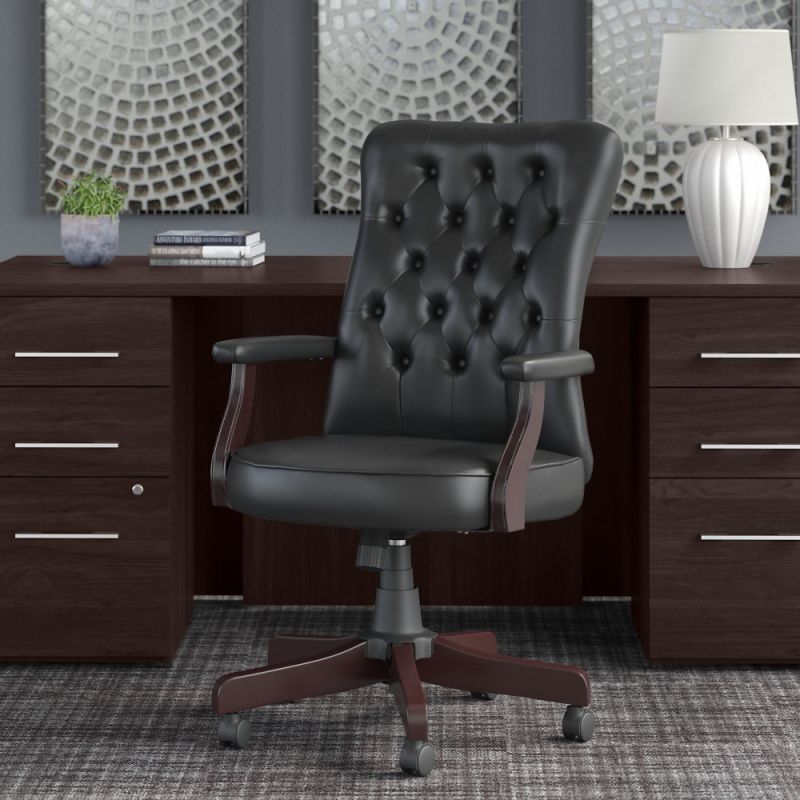 Bush Furniture - Arden Lane High Back Tufted Office Chair with Arms in Black Leather - CH2303BLL-03