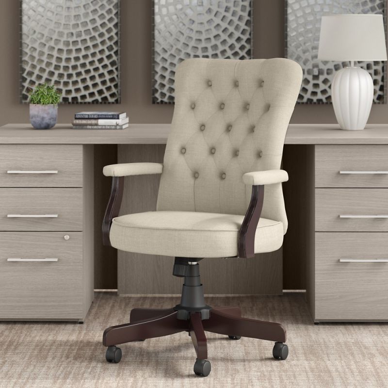 Bush Furniture Arden Lane High Back Tufted Office Chair With Arms Cream Fabric 