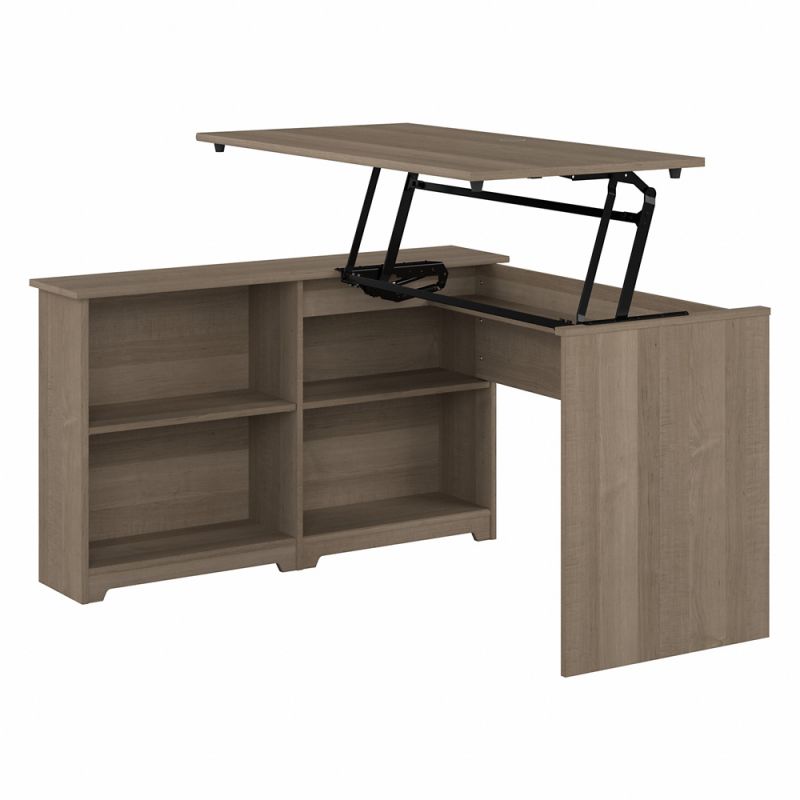 Bush Furniture - Cabot 52W Sit to Stand Bookcase Corner Desk in Ash Gray - WC31216