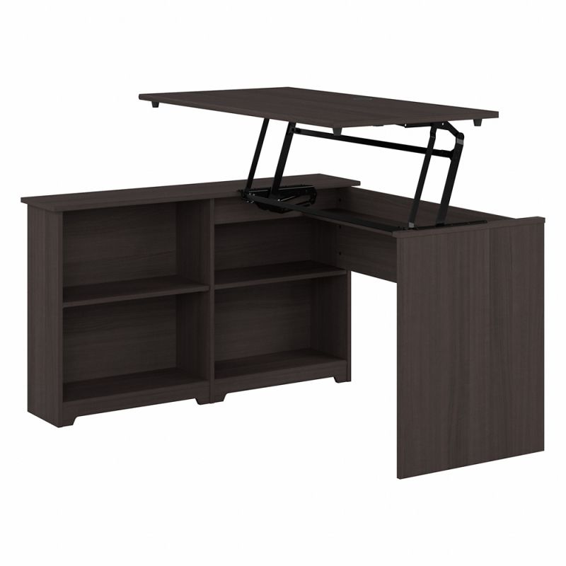 Bush Furniture - Cabot 52W Sit to Stand Bookcase Corner Desk in Heather Gray - WC31716